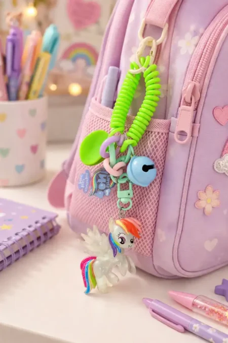 Masoomiyat Cute Unicorn Coil Strap Keychain with Bell Charm