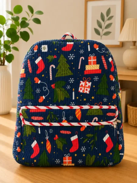 Masoomiyat Handblock Winter Wonderland Kids Quilted Backpack