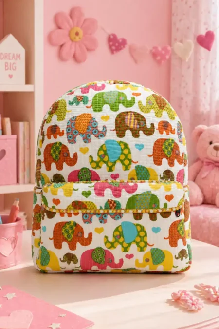 Masoomiyat Colorful Elephant Parade Kids Quilted Backpack