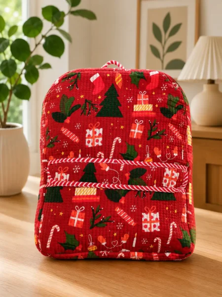 Masoomiyat Handblock Holiday Cheer Kids Quilted Backpack