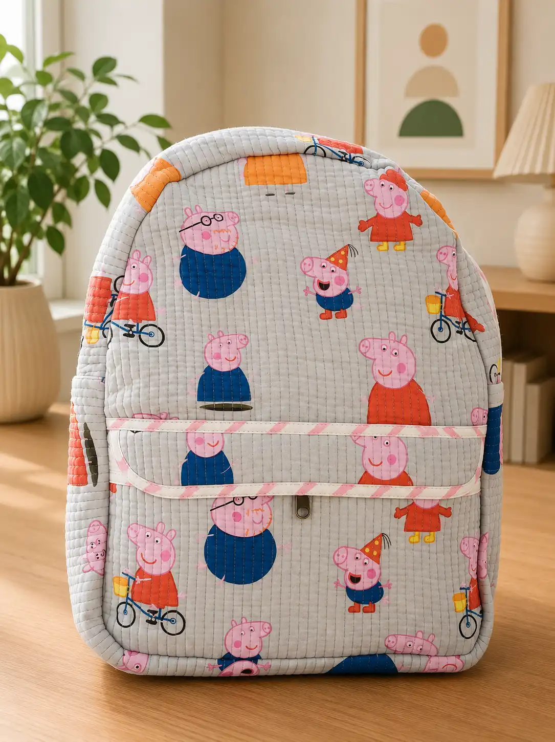Masoomiyat Handblock Happy Piggy Kids Quilted Backpack