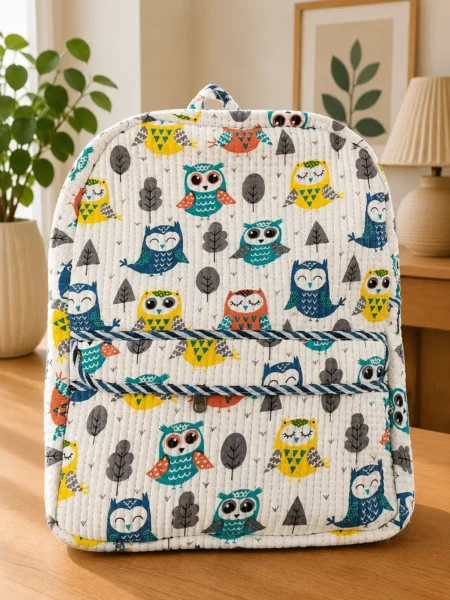 Masoomiyat Handblock Happy Owls Kids Quilted Backpack